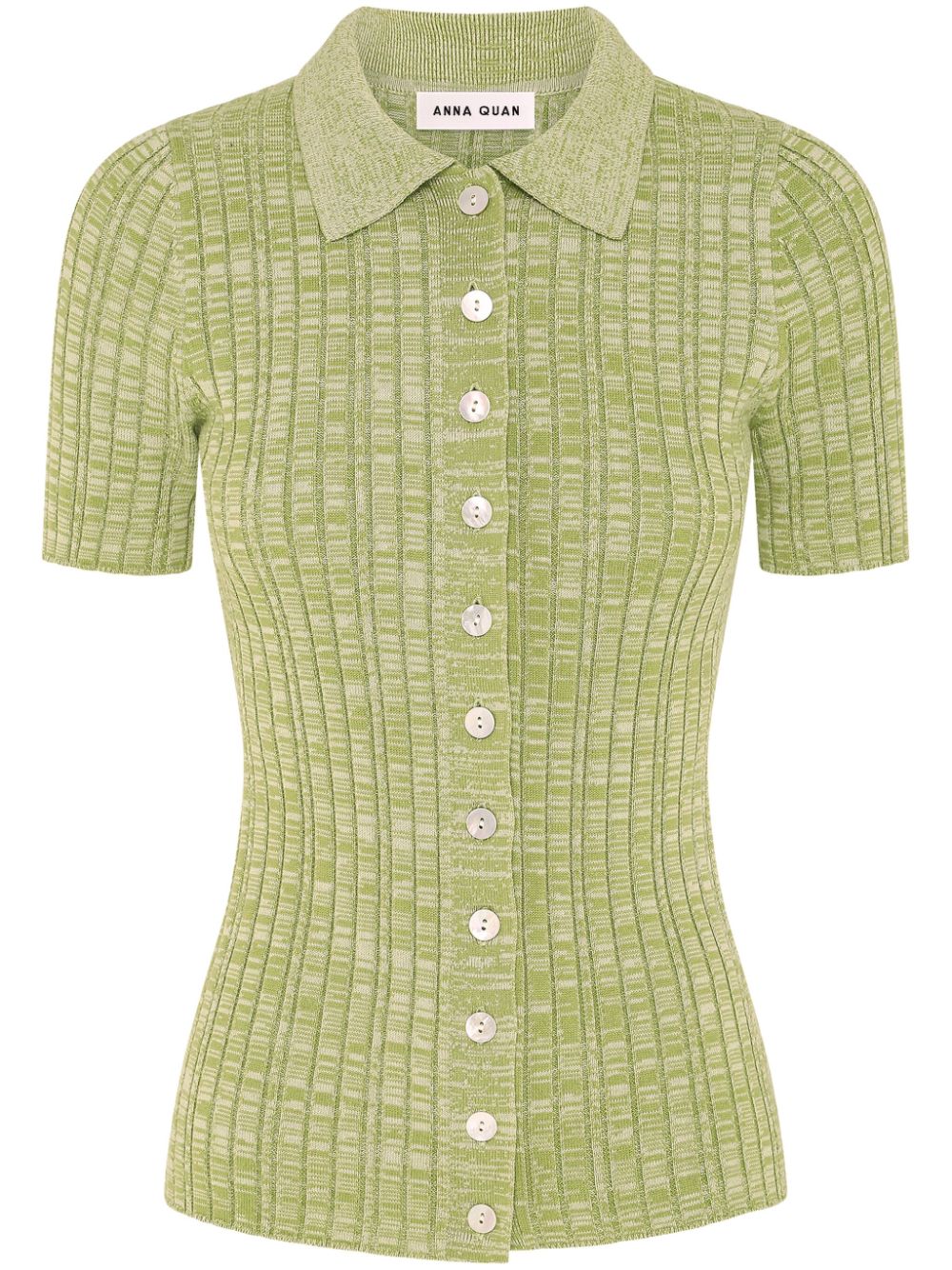 Anna Quan Avi Button-up Ribbed Top In Green