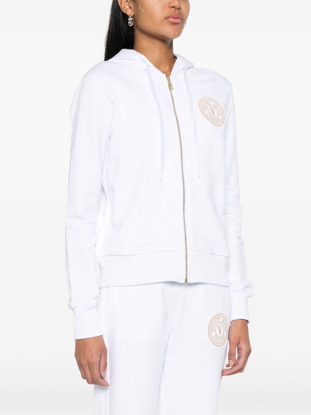 Shop Versace Jeans Couture Logo-embroidered Zip-up Hoodie In White