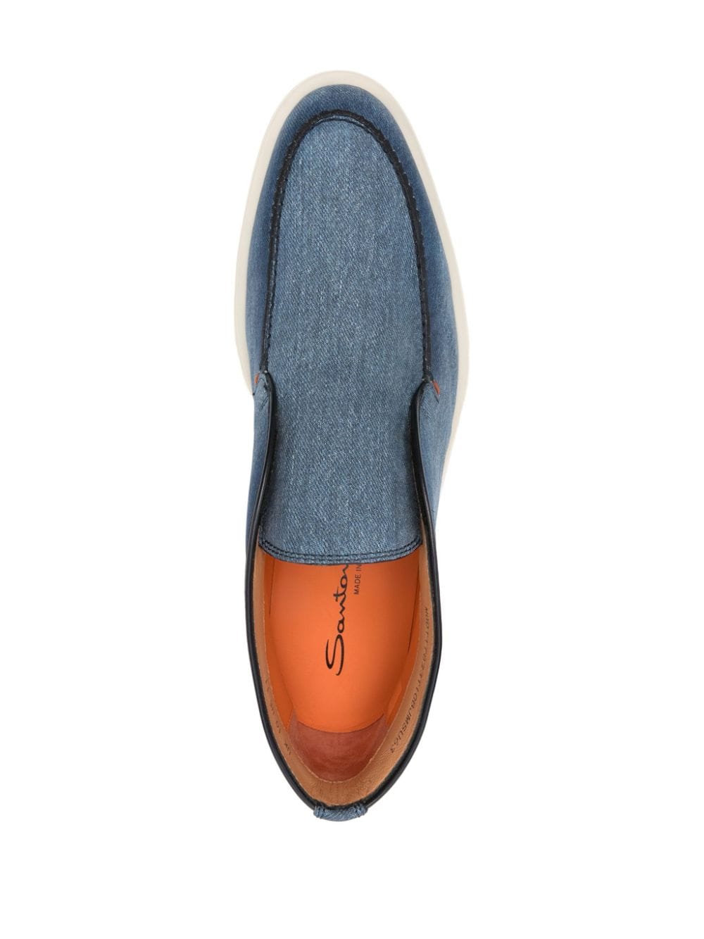 Shop Santoni Denim-print Leather Boots In Blue