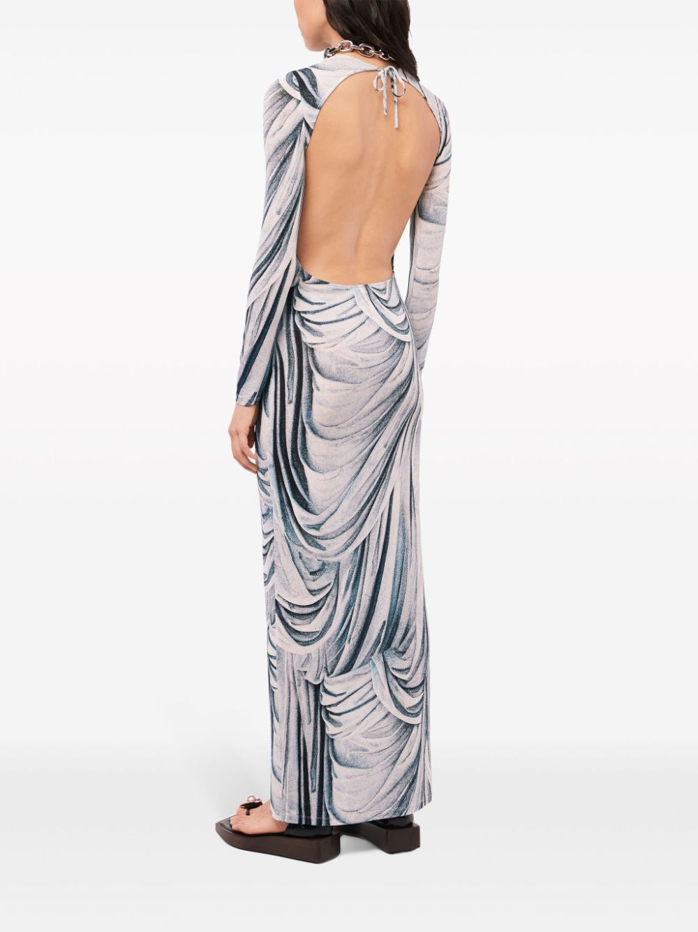Shop Rabanne Graphic-print Long-sleeve Maxi Dress In Blue
