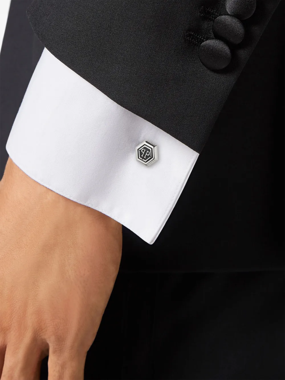 Philipp Plein Hexagon-pp Cufflinks In Silver
