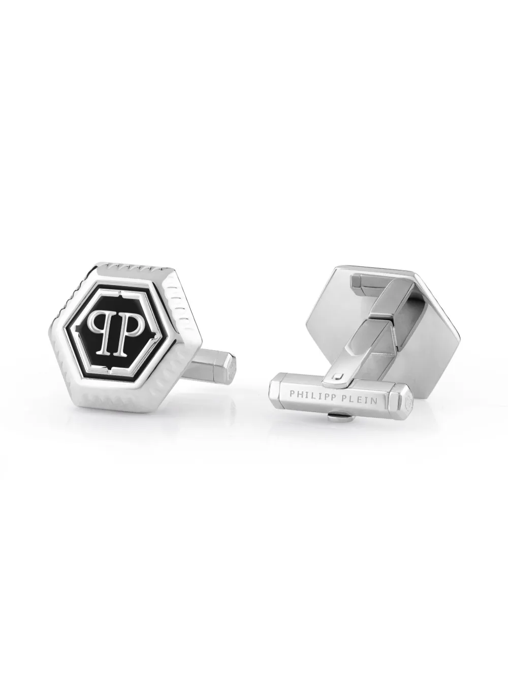 Philipp Plein Hexagon-pp Cufflinks In Silver