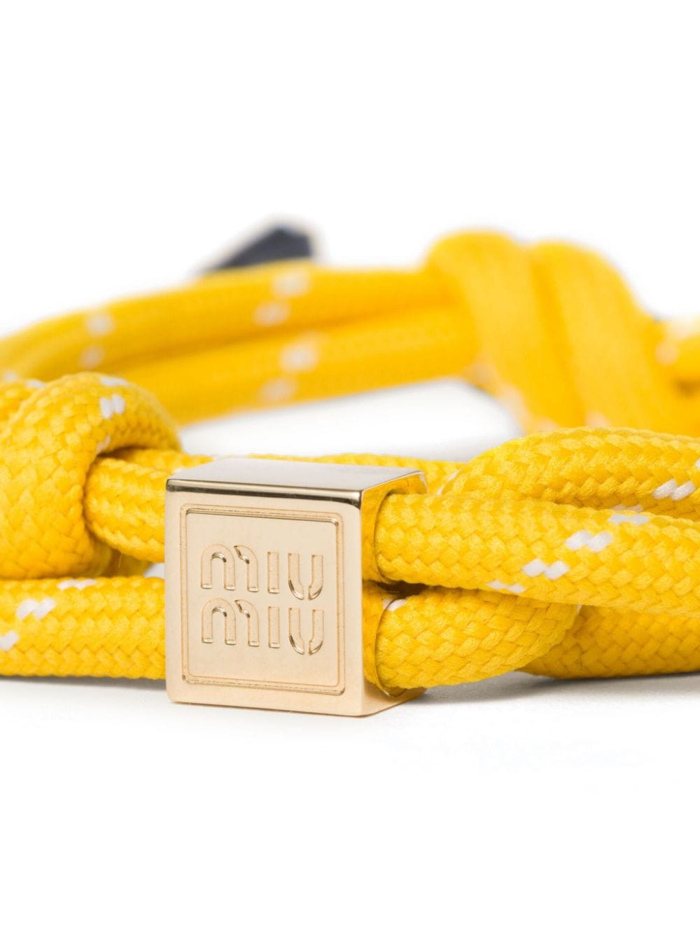 Shop Miu Miu Logo-engraved Cord Bracelet In Yellow