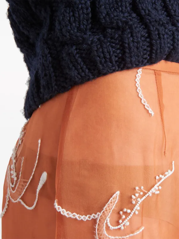 Prada Embroidered Organza Midi Skirt | Orange | FARFETCH