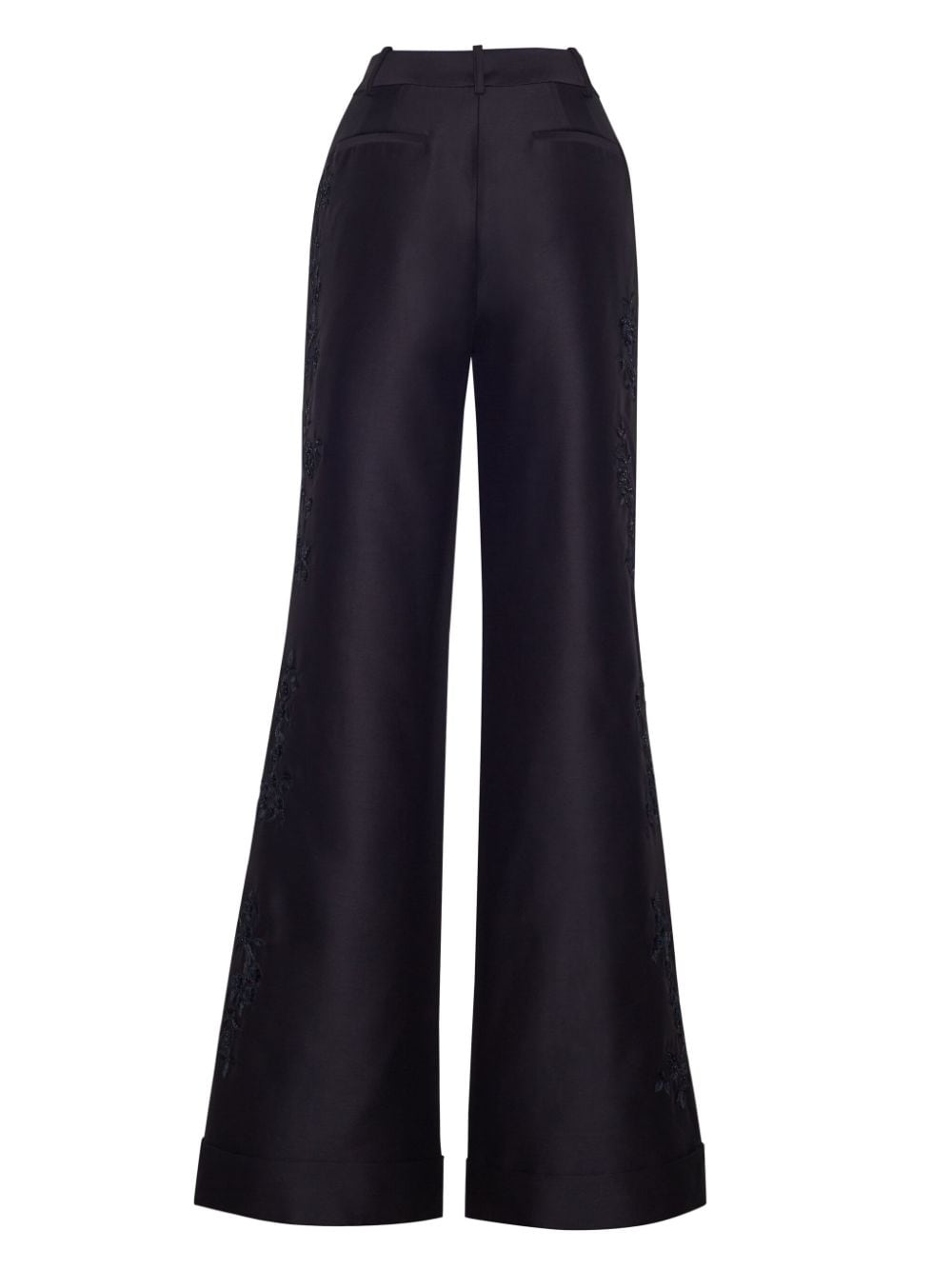 Shop Adam Lippes Deeda Embroidered Wool-silk Blend Flared Trousers In Black