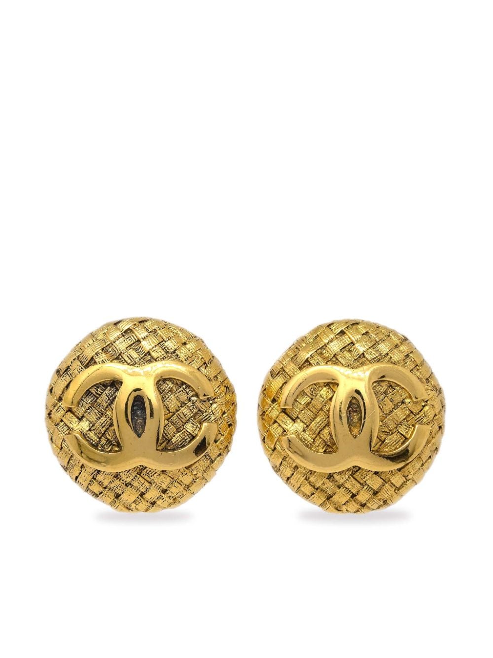 Pre-owned Chanel 1994 Cc Button Clip-on Earrings In Gold