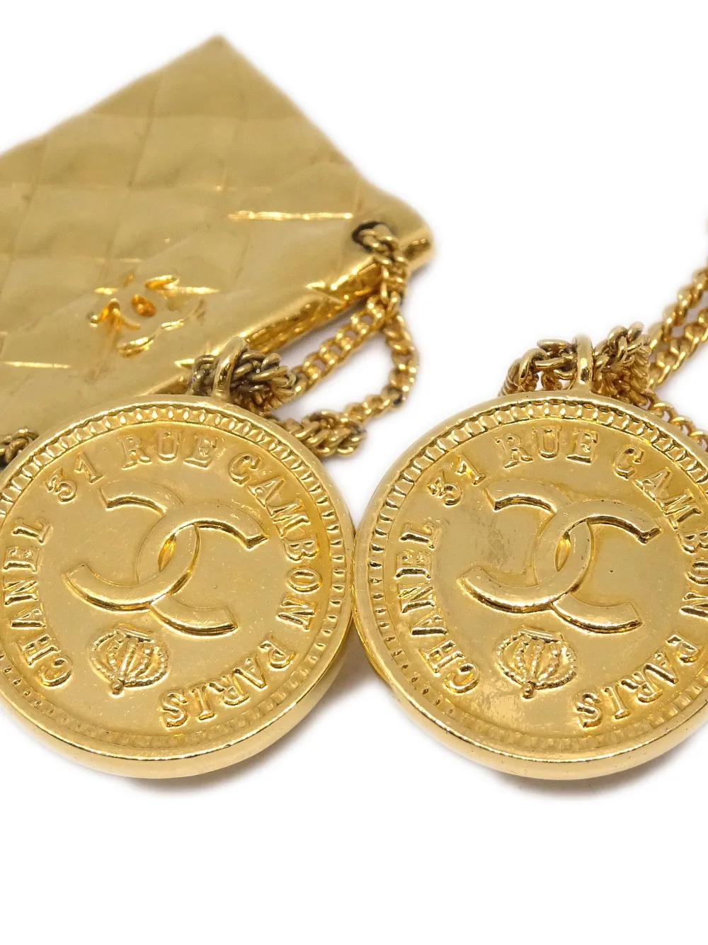 Pre-owned Chanel 1988 Bag Motif Clip-on Drop Earrings In Gold