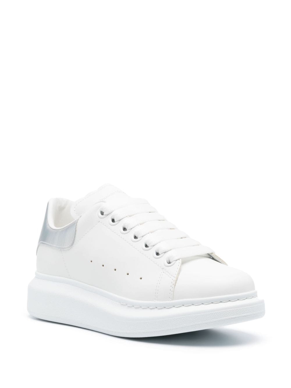 Shop Alexander Mcqueen Iridescent-panel Leather Sneakers In White