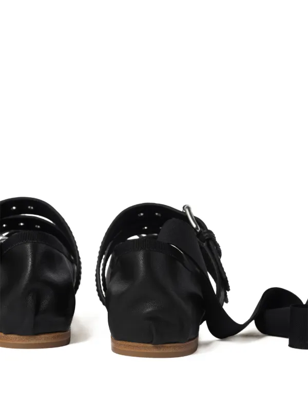 Miu Miu Buckled Leather Ballerina Shoes | Black | FARFETCH