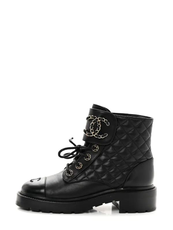 Chanel white top combat boots