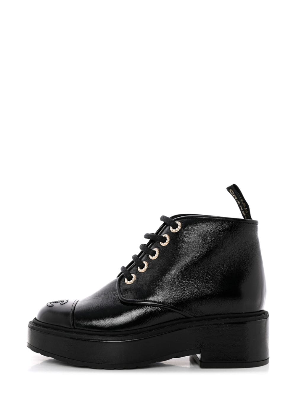 Pre-owned Chanel Cc Stitch Combat Boots In Black