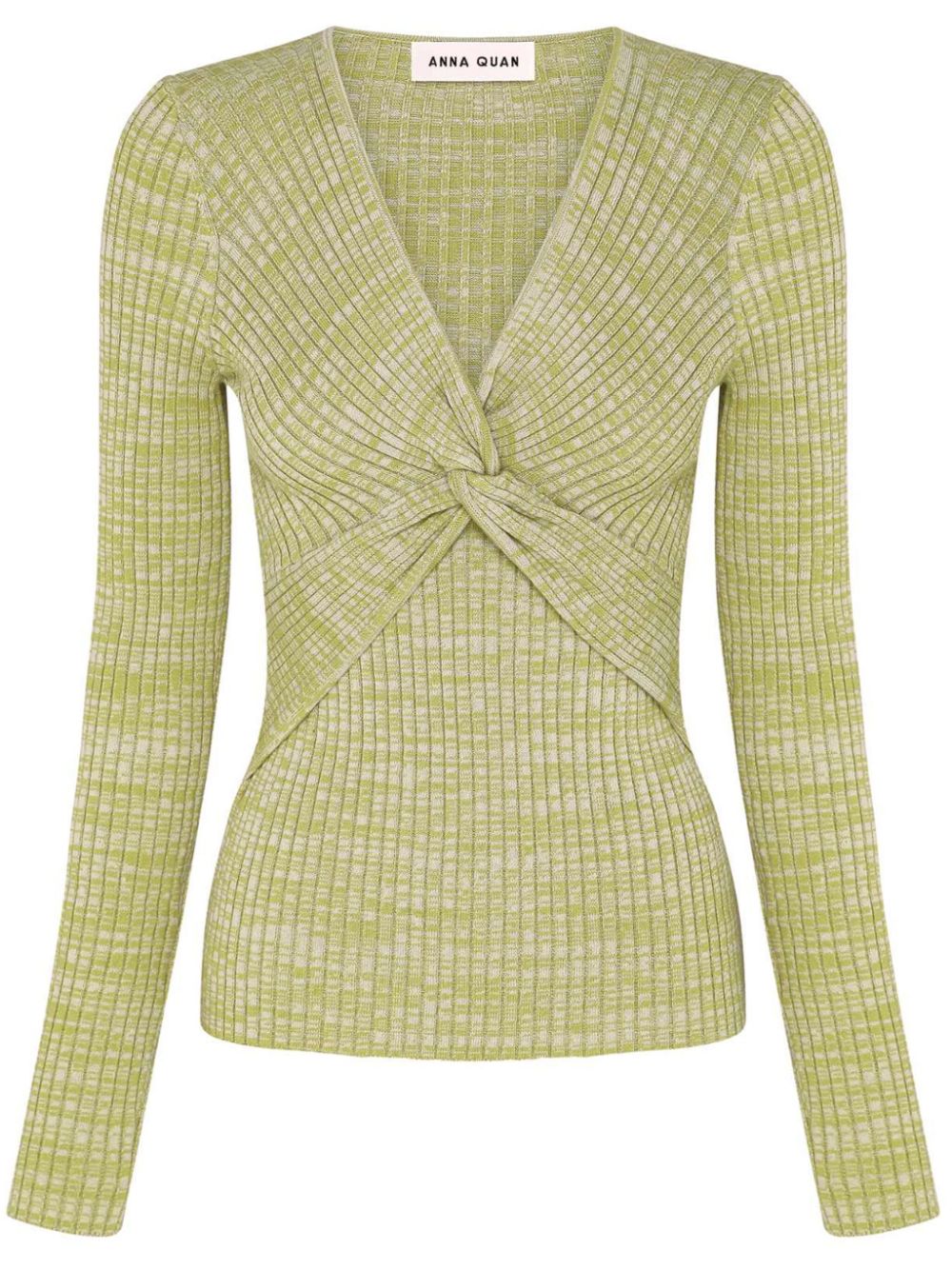 Anna Quan Luna Twisted Ribbed-knit Top In Green