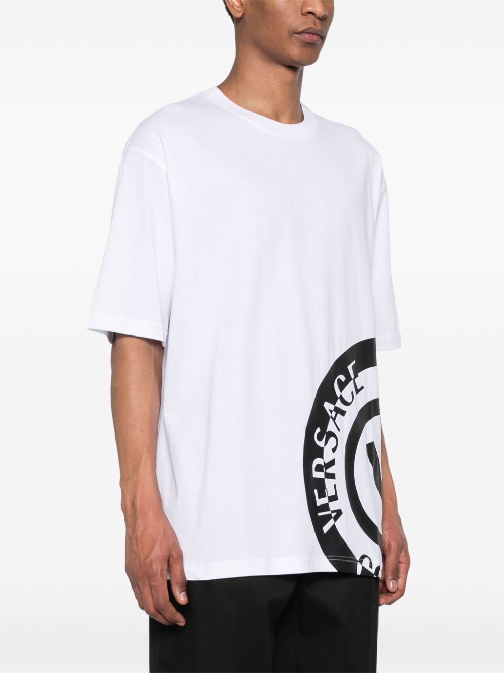 Shop Versace Jeans Couture Logo-print Cotton T-shirt In White