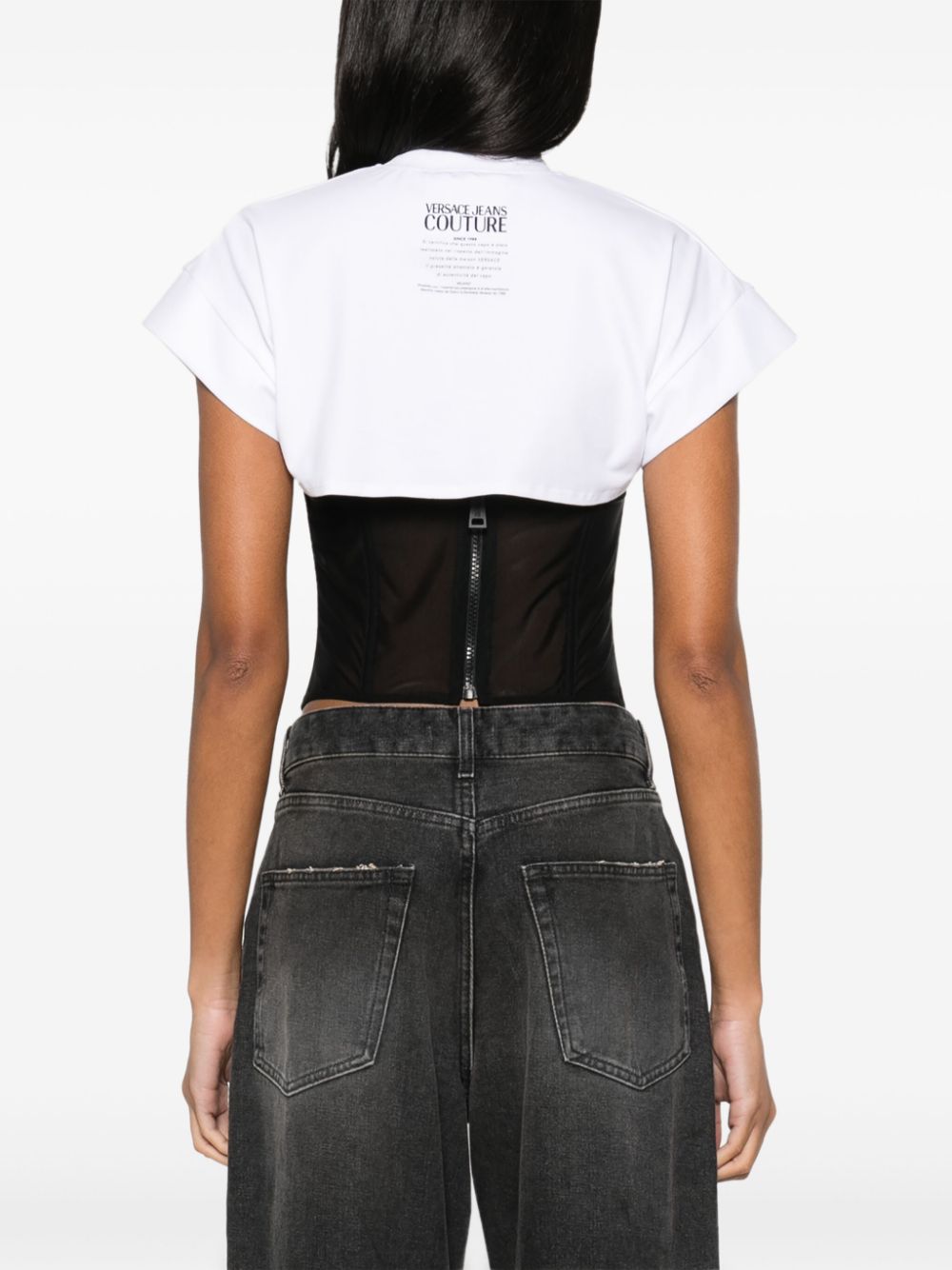 Versace Jeans Couture Katoenen T-shirt met mesh vlakken Wit