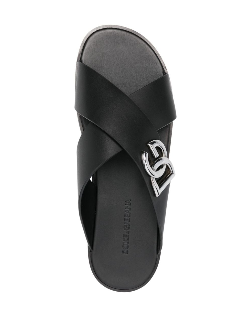 Shop Dolce & Gabbana Logo-lettering Leather Slides In Schwarz