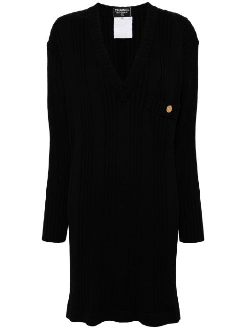 HOT SALE CHANEL 1990s long-sleeved ribbed wool knitted dress Women