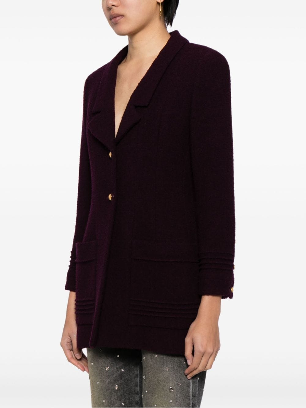 Pre-owned Chanel 1990s Single-breasted Tweed Coat In Purple