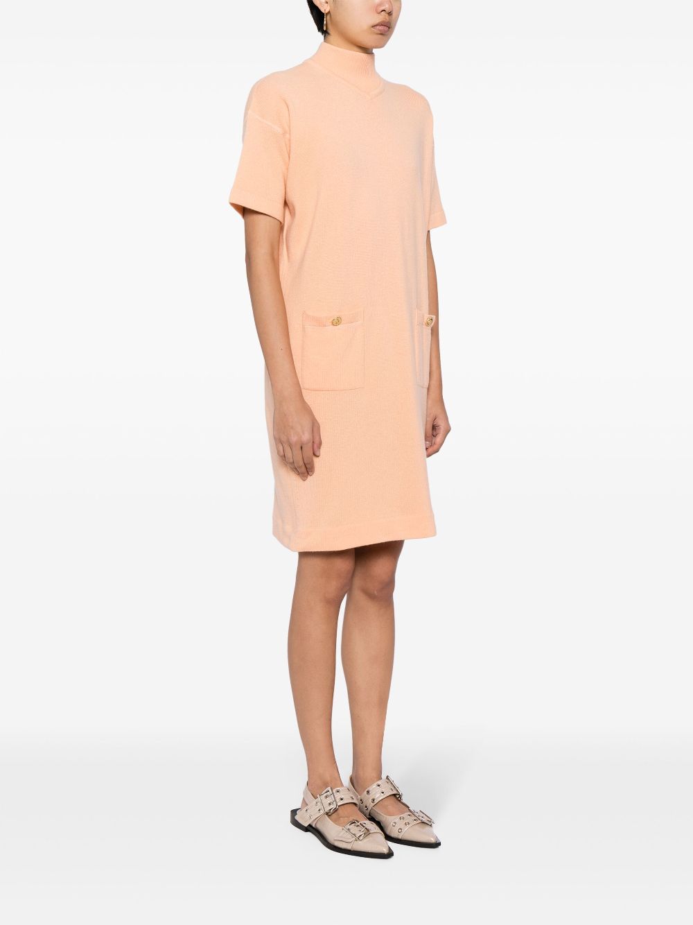 CHANEL 2000s stand-up collar short-sleeved cashmere dress Women