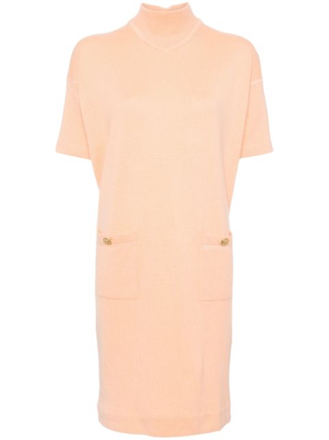 CHANEL 2000s stand-up collar short-sleeved cashmere dress Women