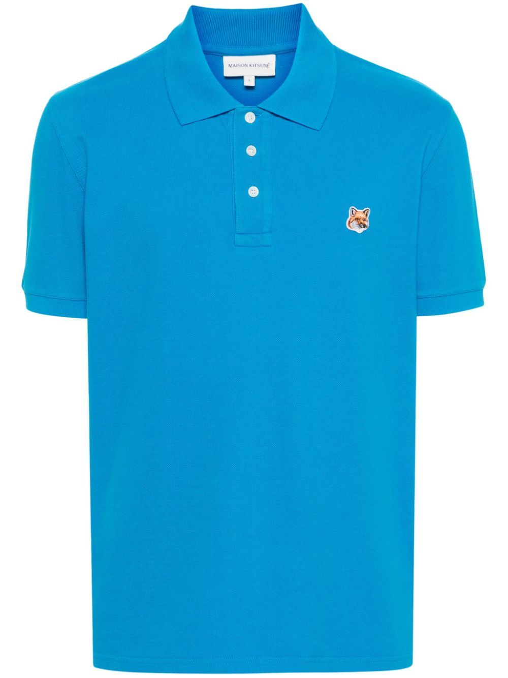 Shop Maison Kitsuné Fox Head Cotton Polo Shirt In Blue