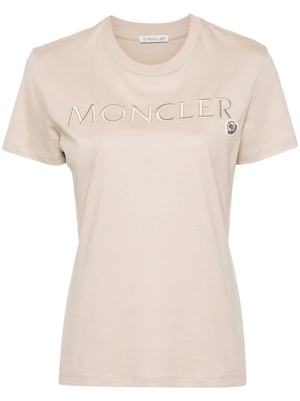 Shop Moncler Logo-embroidered Cotton T-shirt In Neutrals