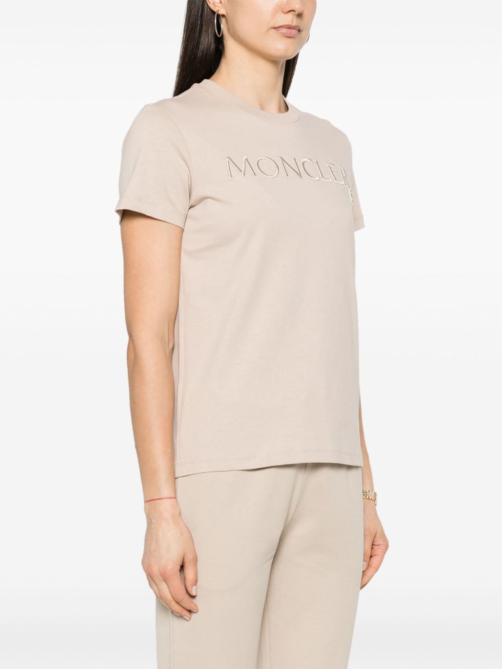 Shop Moncler Logo-embroidered Cotton T-shirt In Neutrals