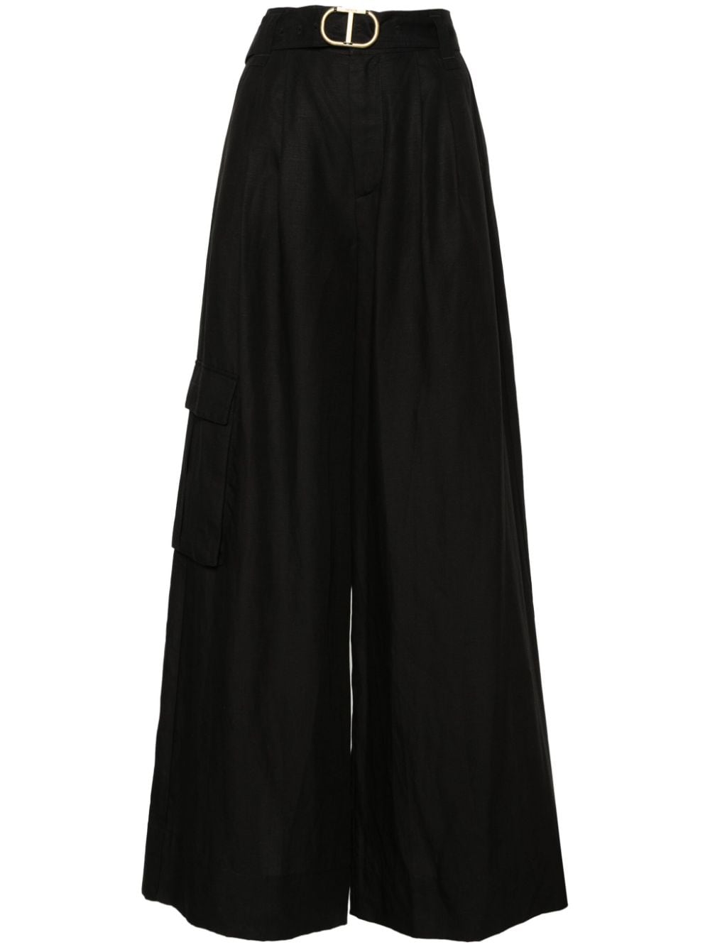 Shop Twinset High-waist Wide-leg Trousers In Black