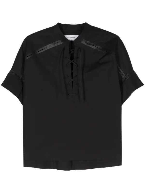 Yves Salomon Leather-trim Blouse in Black