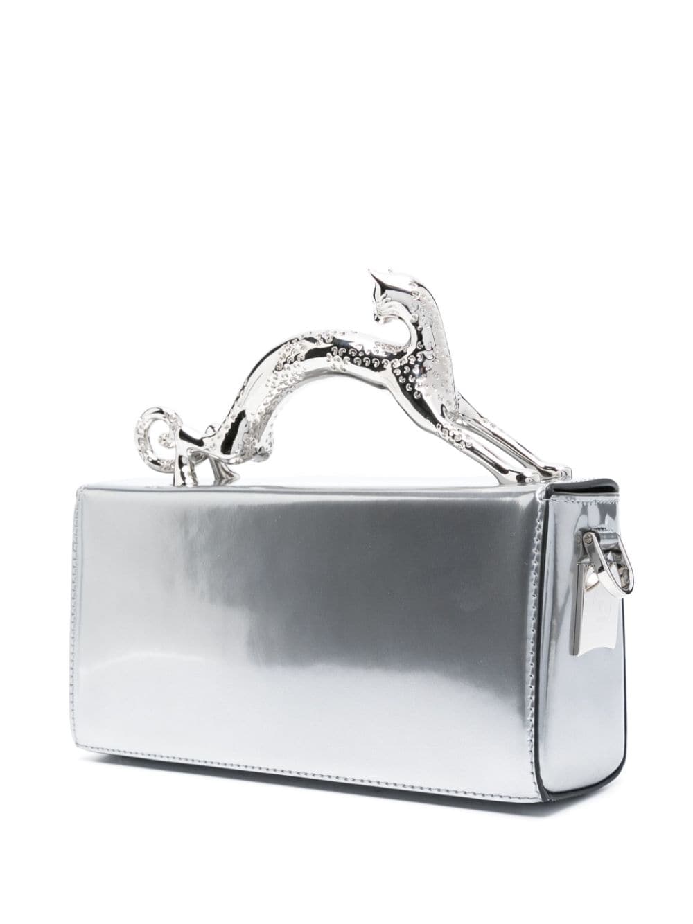 Shop Lanvin Pencil Cat Leather Mini Bag In Silver