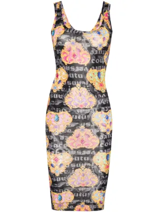 versace print bodycon dress Jeans Couture Heart-Couture-print Jersey | Black PROMO::POLISHED inspired by the styling Color:Steel_Grey Black Fuzzy Spaghetti Strap