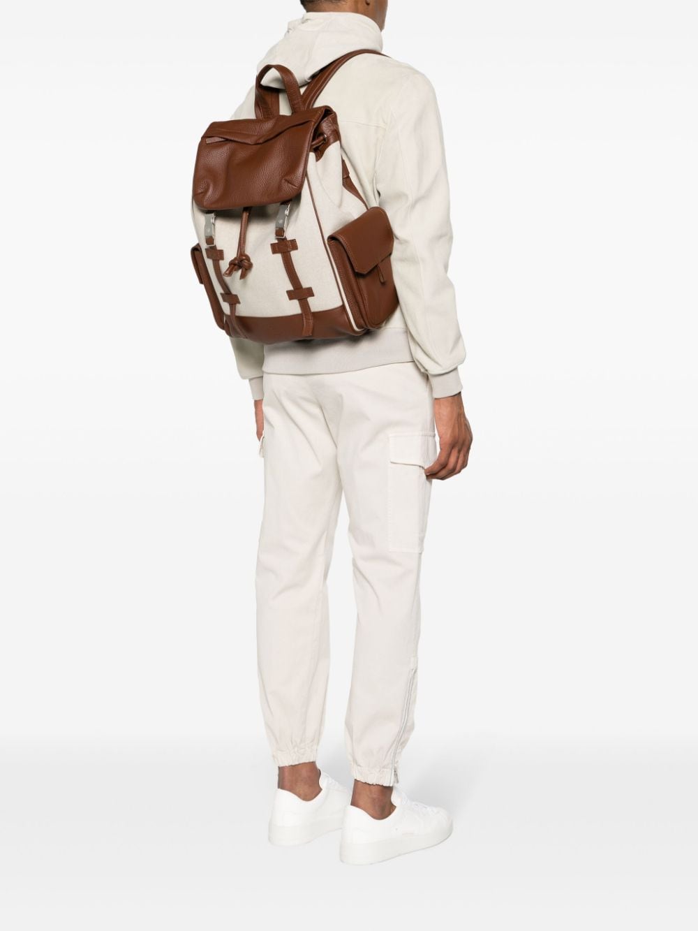 Shop Eleventy Drawstring Canvas Backpack In Neutrals