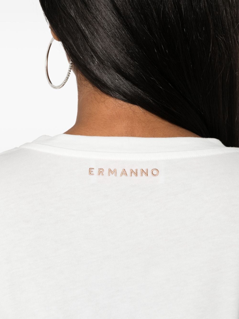Shop Ermanno Firenze Floral-embroidery Cotton T-shirt In White