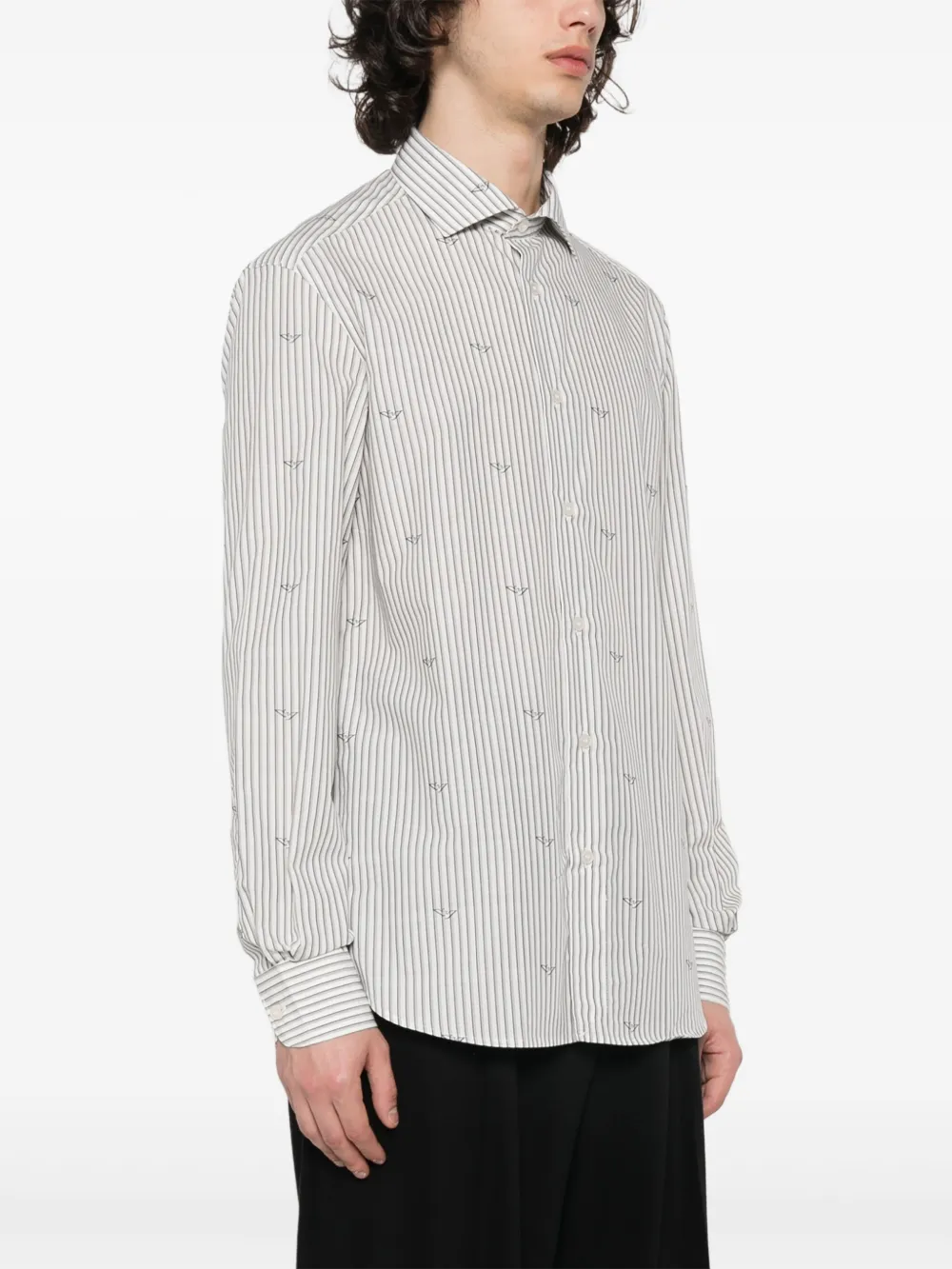 Shop Emporio Armani Logo-print Striped Shirt In Green