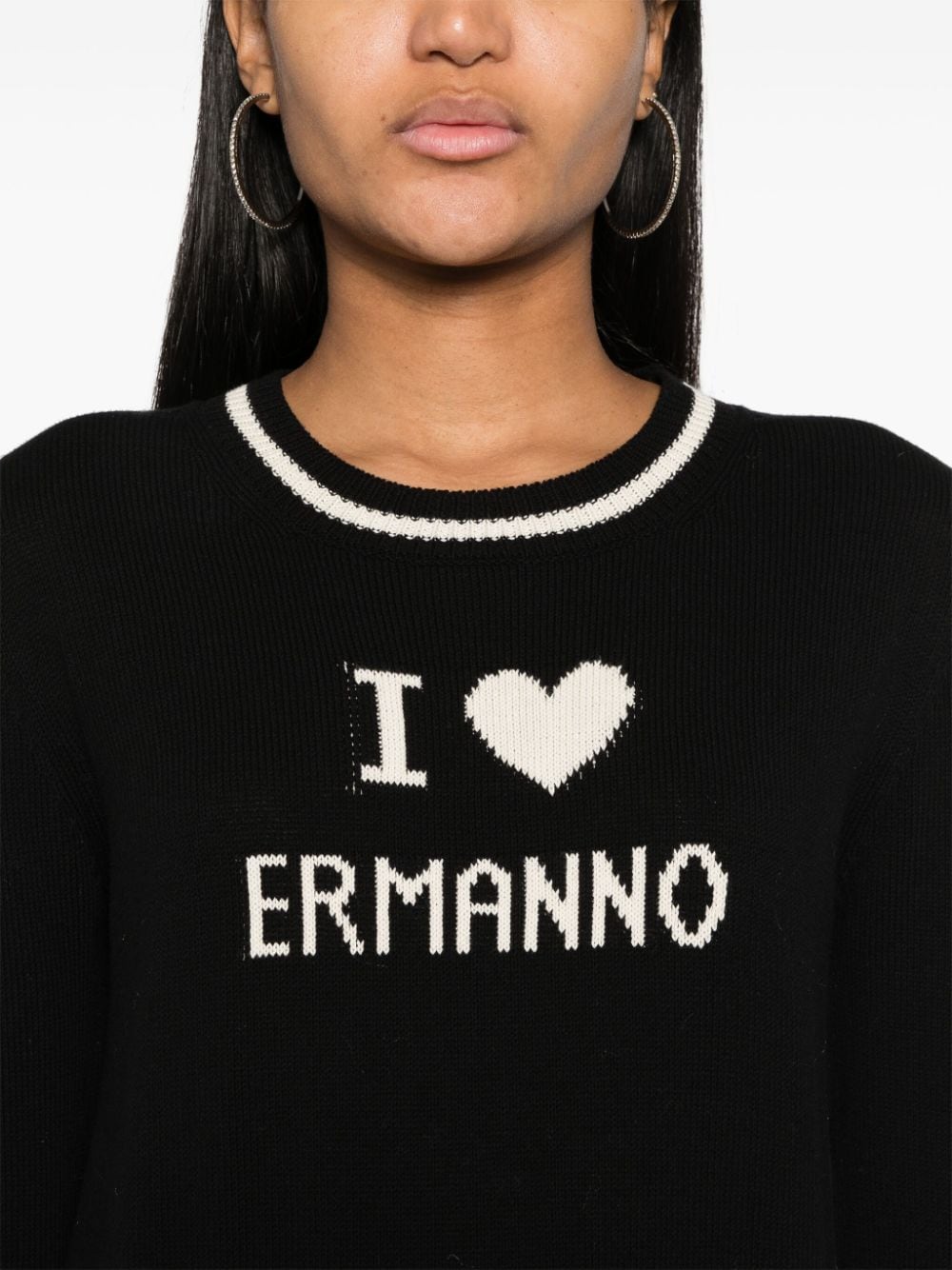 Shop Ermanno Firenze Intarsia-logo Knitted Jumper In Black