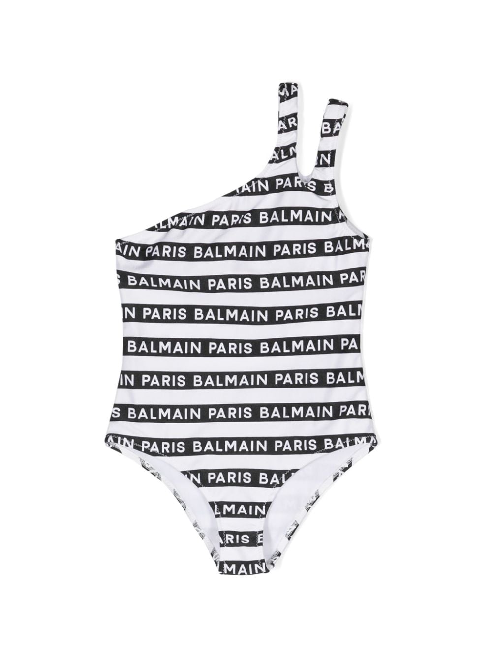 Balmain Kids' Logo-print Striped Swimsuit In White