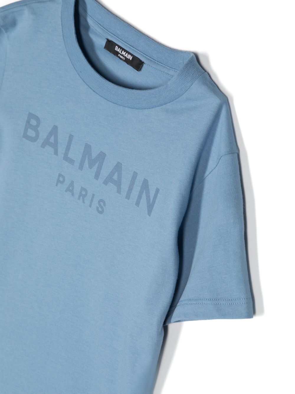 Shop Balmain Logo-print Cotton T-shirt In Blue