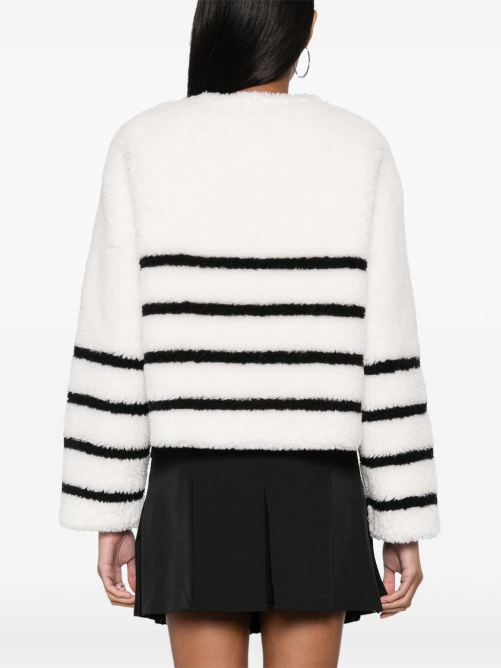 Shop Ermanno Firenze Striped Shearling Jacket In White