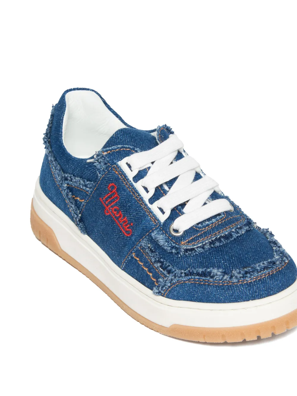 Shop Marni Logo-embroidered Denim Sneakers In Blue