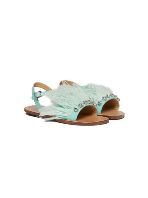 Marni Kids Marabou crystal-embellished leather sandals