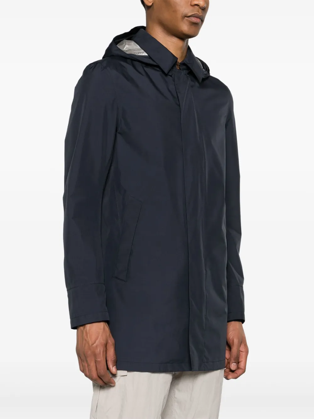 Shop Herno Hooded Long-sleeve Coat In Blue