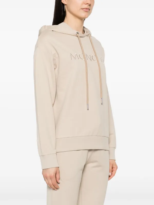 Moncler logo embroidered Cotton Hoodie Neutrals FARFETCH AE