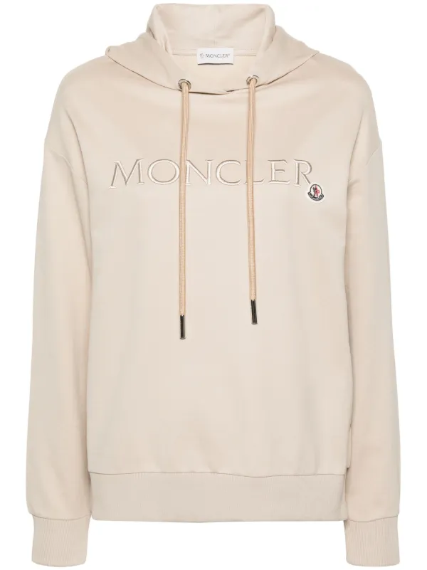 Moncler logo embroidered Cotton Hoodie Neutrals FARFETCH AE