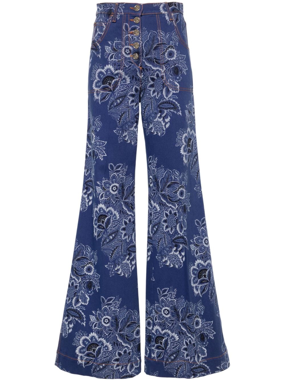 Paisley-print high-rise flared jeans