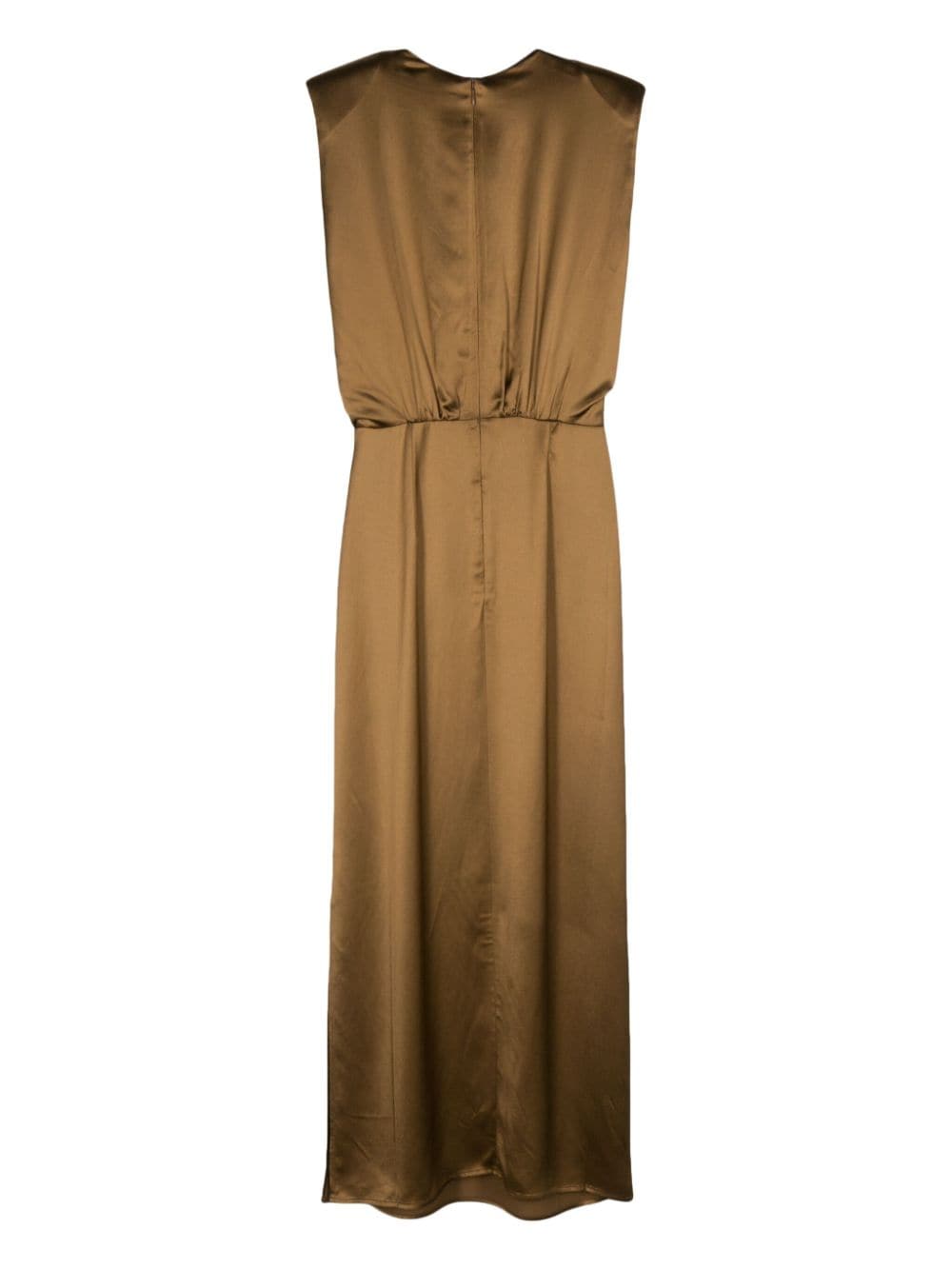 Shop Yves Salomon Pleat-detail Satin Dress In Brown