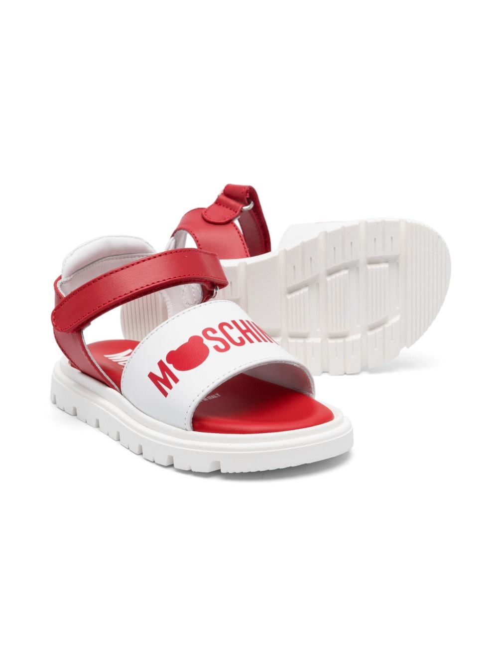 Shop Moschino Logo-print Leather Sandals In White
