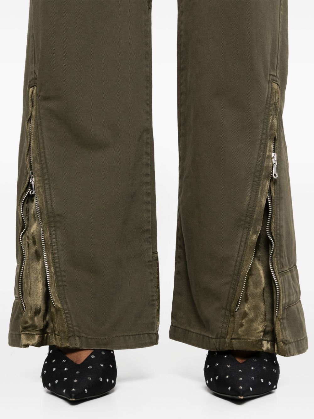 Shop Blumarine Satin-insert Cargo Trousers In Green