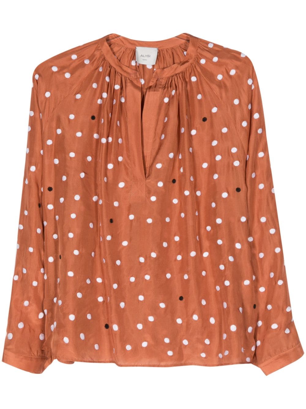 polka-dot silk blouse