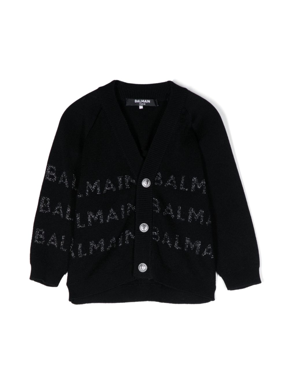 Balmain Babies' Jacquard-logo Knitted Cardigan In 黑色