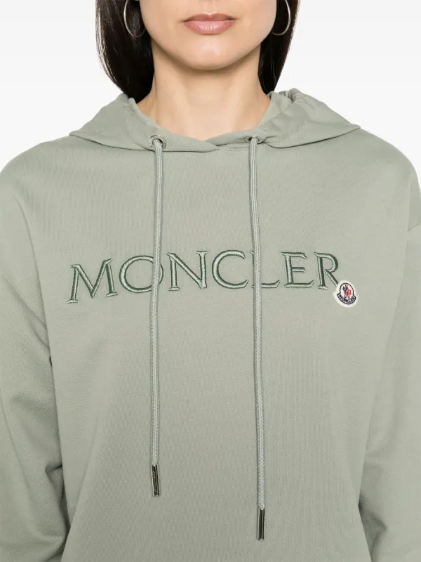 Moncler logo embroidered Cotton Hoodie Green FARFETCH AE