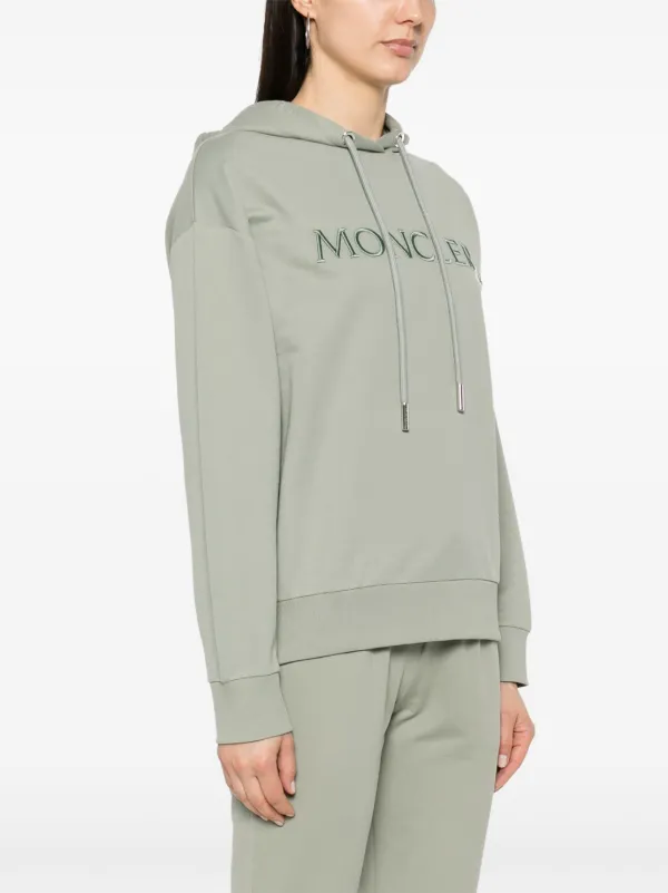 Moncler logo-embroidered Cotton Hoodie | Green | FARFETCH GE